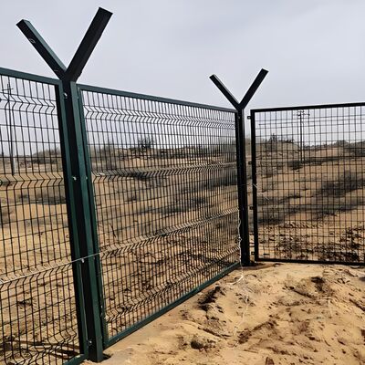 High Security Welded Y Post Metal Fence With Razor Wires For Airport And Prison Perimeter Protection
