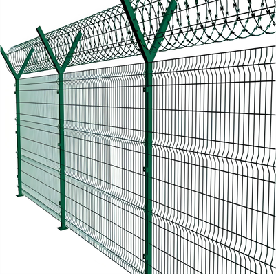 Ζυγισμένο PVC επικαλυμμένο 6ft High 3D Curved V Mesh Security Fence Panel RAL6005 Πράσινο 50x200mm Τρύπα Αντιελιγμός Σύστημα